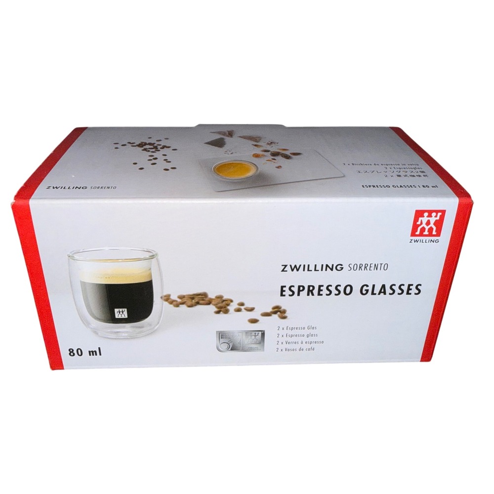 Zwilling Sorrento Espresso Glasses 80ml Clear Double Wall Glass Set Modern Cafe‎